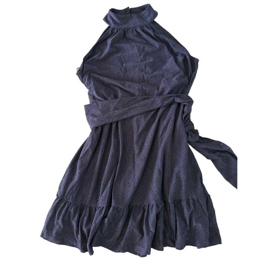 MICHAEL Michael Kors Women's Eyelet Mock-Neck Mini Dress (XL, Midnight Blue)